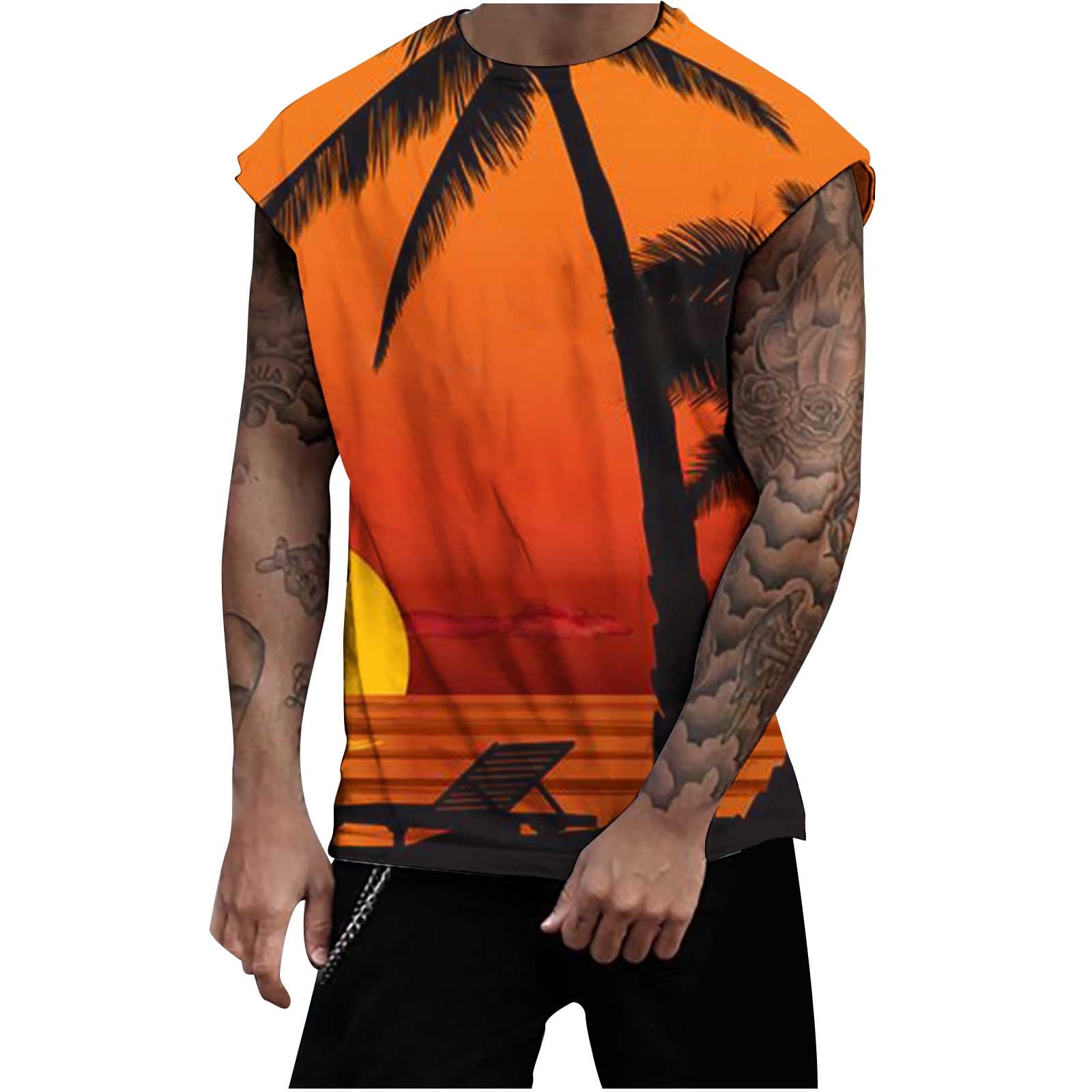 ZCFZJW Workout Tank Tops for Men Novelty 3D Tropical Palm Tree Print