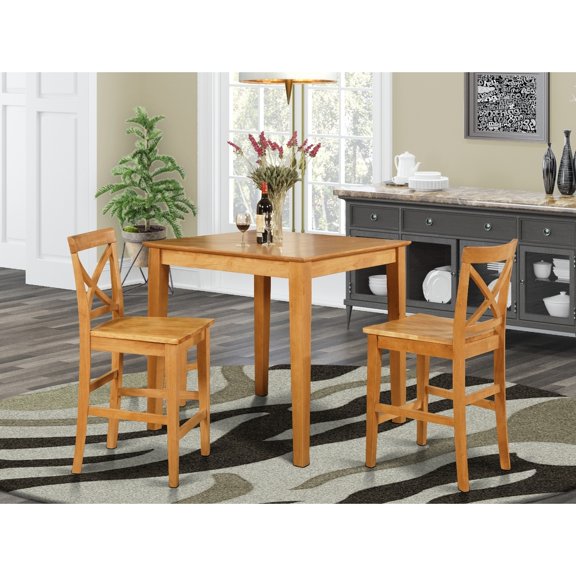 Counter Height Dining Set - Pub Table & Stools - Modern Design - Asian Wood - Brown Finish