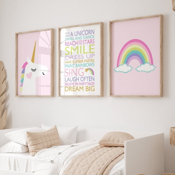 UNFFRAMED Unicorn Rainbow Wall Art, Unicorn Room Decor, Unicorn Nursery Art, Quotes For Girl Room Decor, Set Of 3 Unicorn Prints Or Unicorn Art #342 Set 3 Prints 8x12