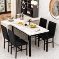 thumbnail image 4 of Lamerge 4-person marble dining table and chairs set for kitchens, dining rooms, breakfast corners, compact spaces, with faux marble pattern table and 4 PU leather upholstered chairs, beige + black, 4 of 7