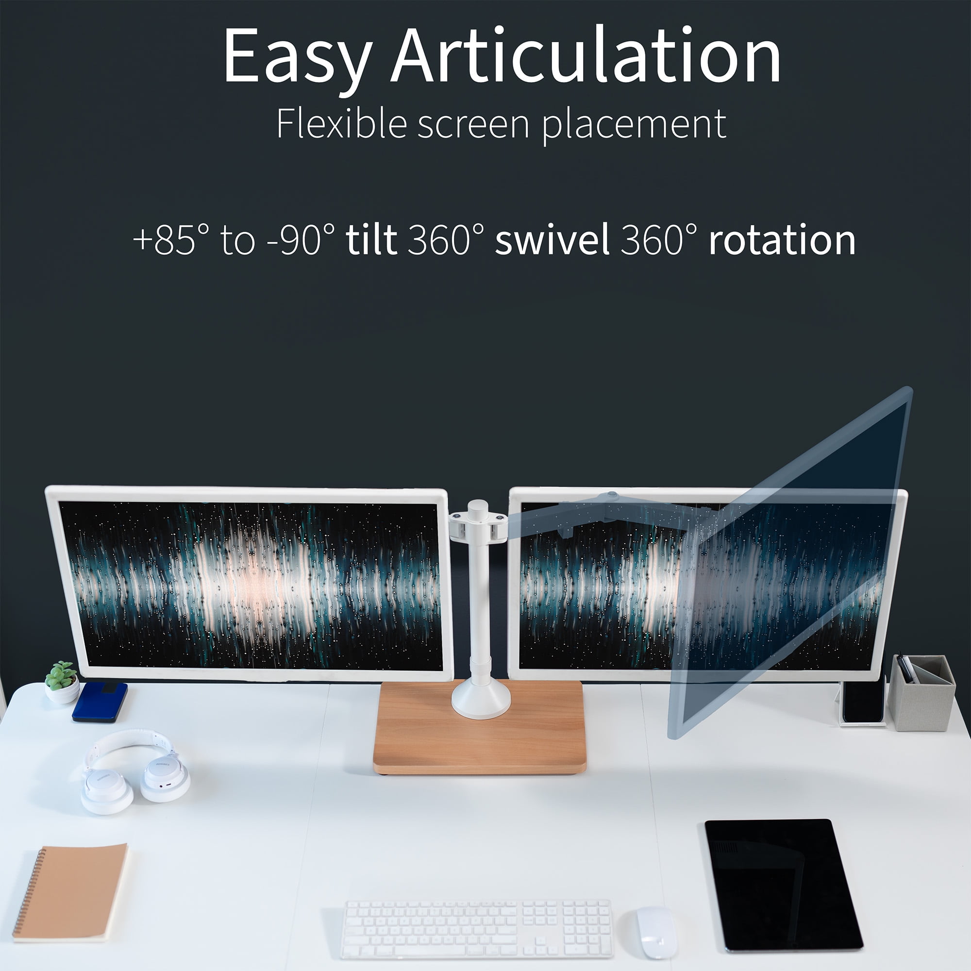 VIVO Dual Monitor Adjustable Mount w/ Wood Base, Fits Computer Screens up to 32"