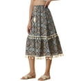 thumbnail image 4 of INSPIRE CHIC Women's Vintage Printed Elastic Waist Tiered Tassel Fringe Skirt XL Dark Blue, 4 of 5
