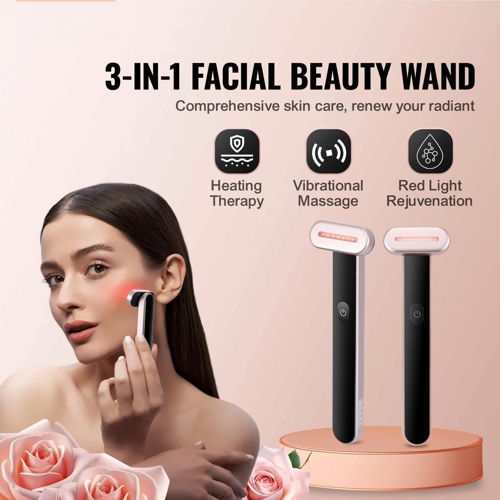 Red Light Therapy Wand for Face, 7-Color LED Facial Wand with Heating & Microcurrent | Portable Beauty Device for Face, Neck, Skin Rejuvenation
