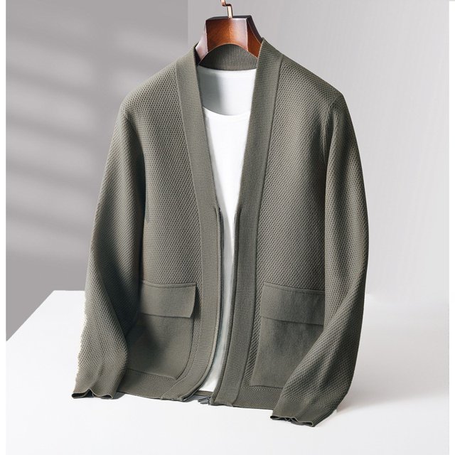 Suéter de hombre, cárdigan de lana de otoño e invierno, moda informal con cuello en V, chaqueta de diseño para papá