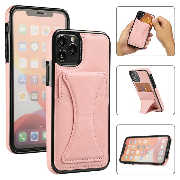 TOP SHE Case for Apple iPhone 11 Pro, iPhone 11 Pro Case (5.8 Inch) - Synthetic Leather Protective Case with Card Slot / Kickstand, Slim Fit Lightweight Simple Fashion Cover (Rosegold)