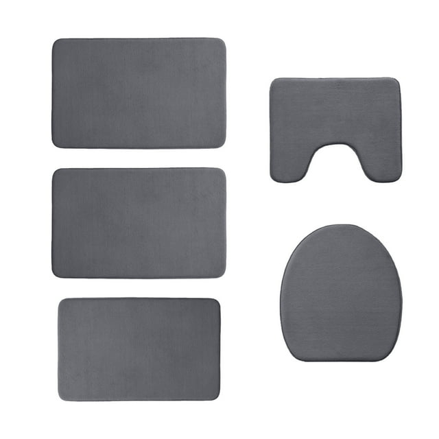 Leodye 5-pack Foam Bathroom Mats - Soft Non-slip Absorbent, Machine Washable Dark Color Rugs