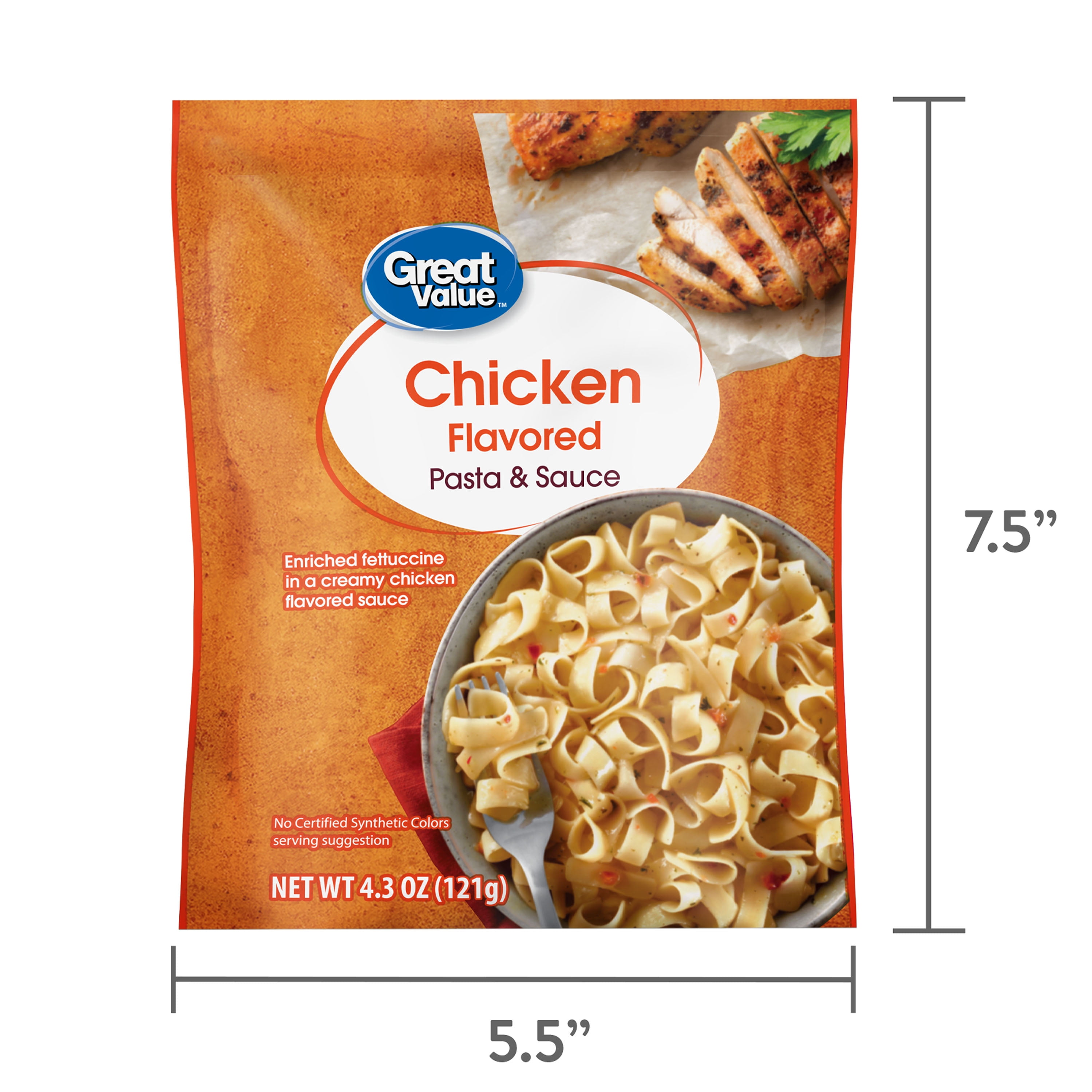Great Value Chicken Flavored Pasta, Creamy Sauce, 4.3 oz Shelf
