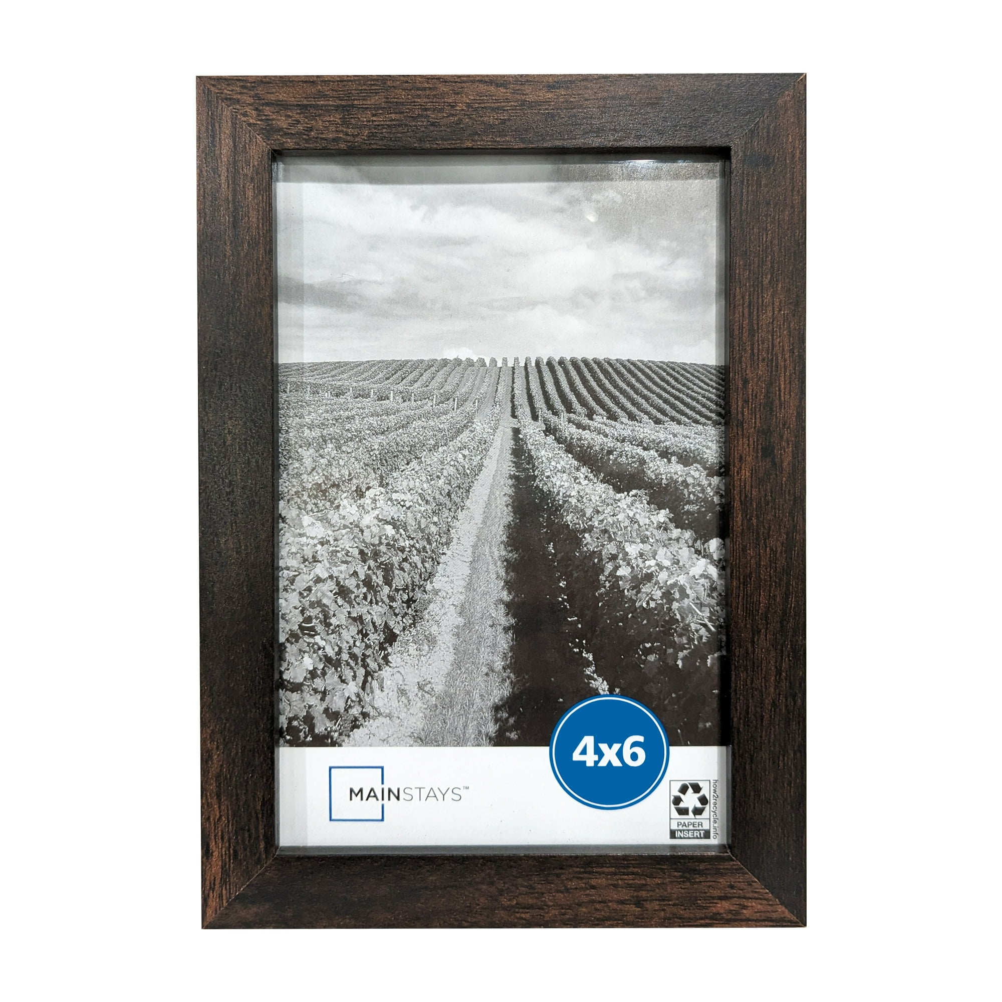 Mainstays 4 x 6 Picture Frame, Brown, Tabletop or Wall Display