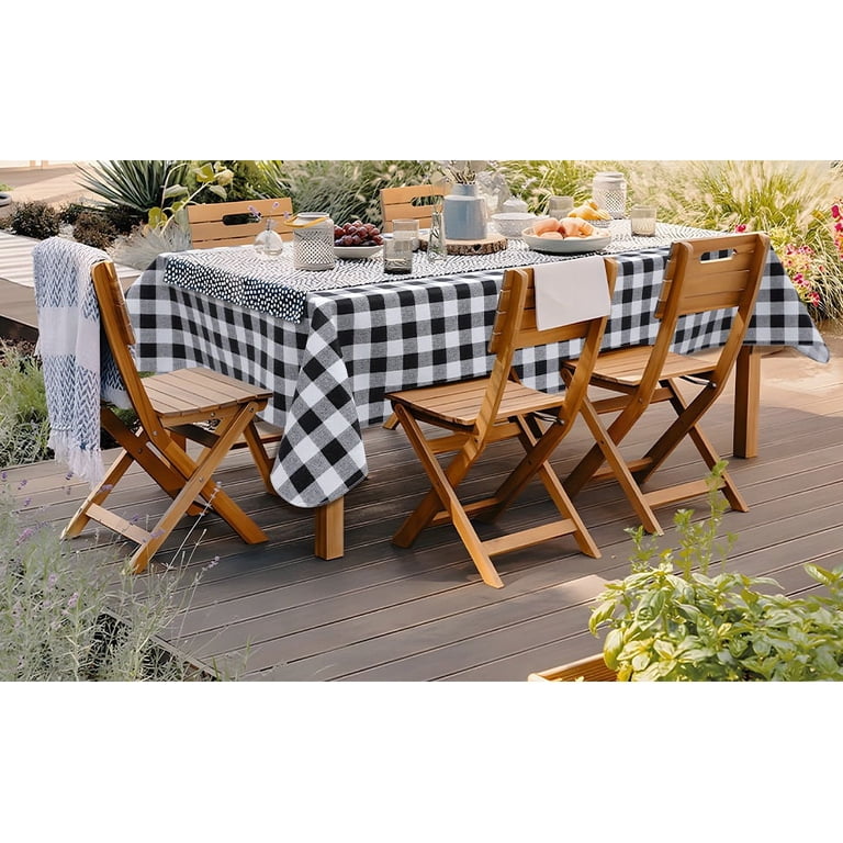 Ray Star 52x70in Black and White Flannel Backed Vinyl Tablecloths, Check Premium Quality Waterproof Table Cover, Size: 52 inch x 70 inch
