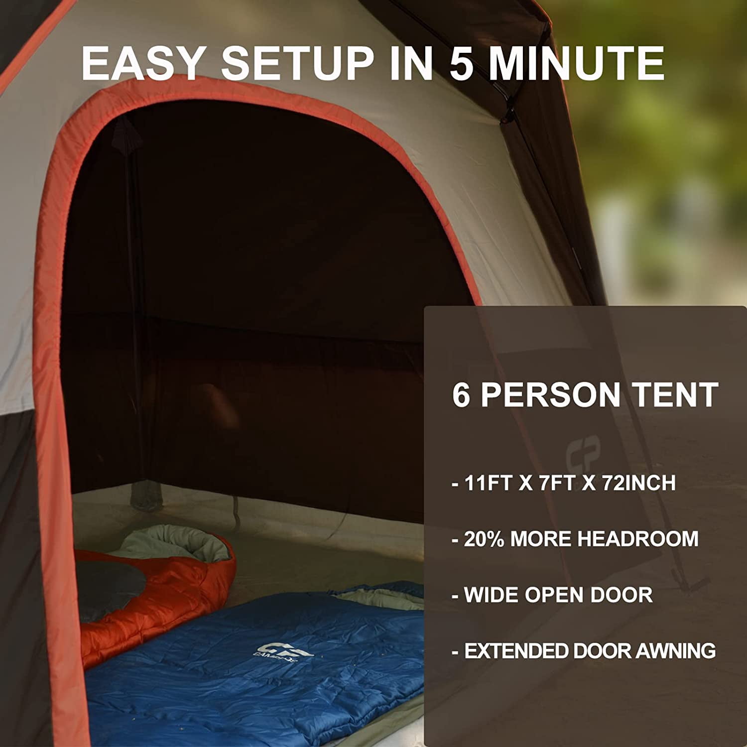 CAMPROS 6 Person Dome Tents with Removable Rain Fly Waterproof Windproof Family Dome Tent for Camping