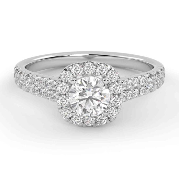 AFFY Double Row Halo Solitaire Engagement Ring, 0.95 Cttw Round Cut Lab Grown Diamond Rings for Women In 14K White Gold Over 925 Sterling Silver F-G-H, SI Quality Ring Size-4