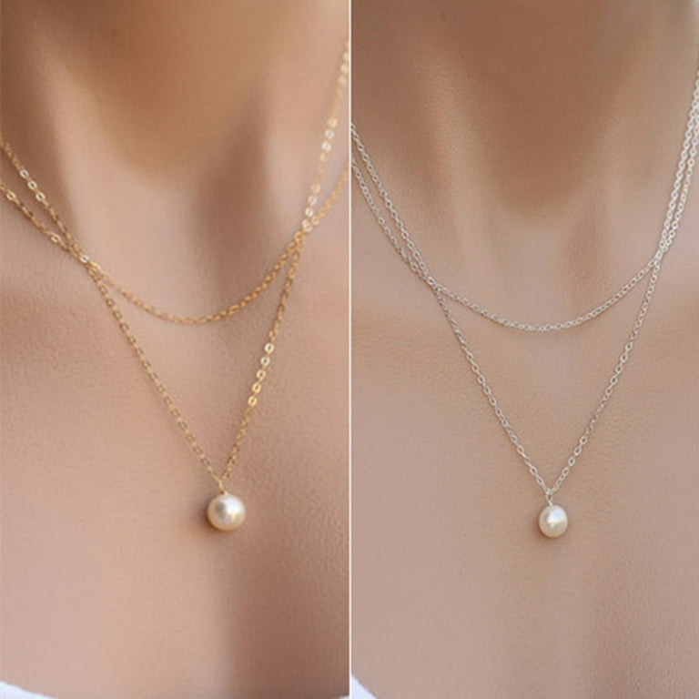 Double Layered Imitation Pearl Necklace Elegant Simple Style For Women  Party Neck Accessories