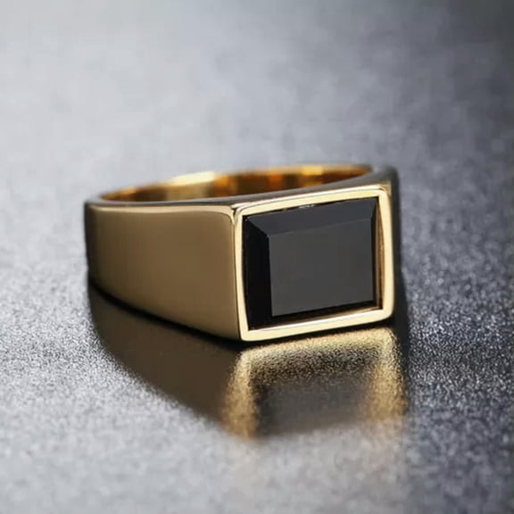 QQTDFG Men Women Silver Stainless Steel Black Stone Ring Band Wedding Gift Size 7-12-Gold-7