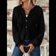 thumbnail image 5 of Sudadera con Capucha de Larga de Punto Gofre para Mujer, con Cordón, Botones, Cuello en V, Informal, con Capucha. Negro M, 5 of 9