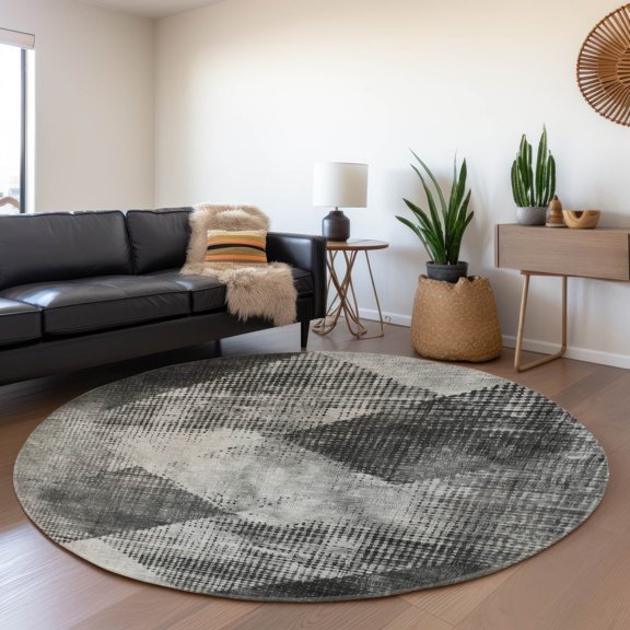 Addison Rugs Mayfield Premium Machine Washable Transitional Diamond Gray Round Rug, 8' x 8'