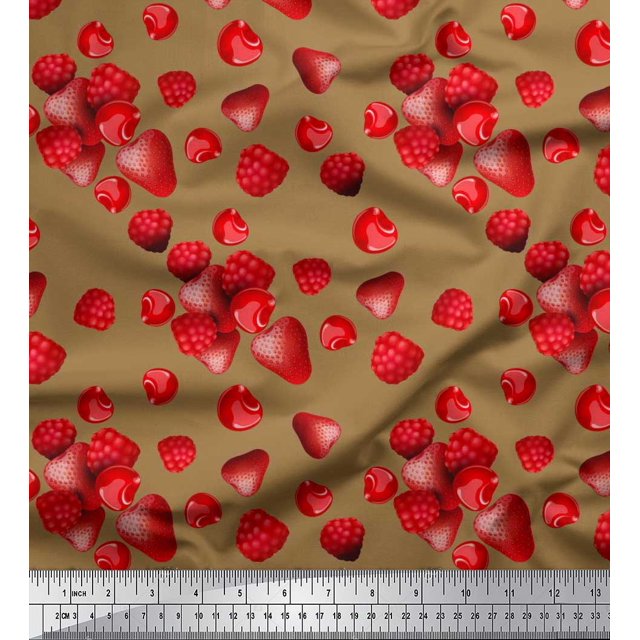 Soimoi Viscose Chiffon Fabric Raspberry,Strawberry & Cherry Fruits Printed Craft Fabric by The Yard 42 Inch Wide