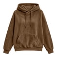 thumbnail image 2 of AKOEE Flannel Hoodies for Women with Kangaroo Pocket Baggy Sweater Tops Drawstring Fleece Hooded Sweatshirt (L, Brown), 2 of 8