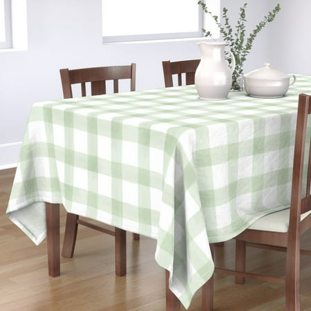 

Cotton Sateen Tablecloth 70 x 144 - Pastel Light Green Sage Plaid Check Light Watercolor Print Custom Table Linens by Spoonflower