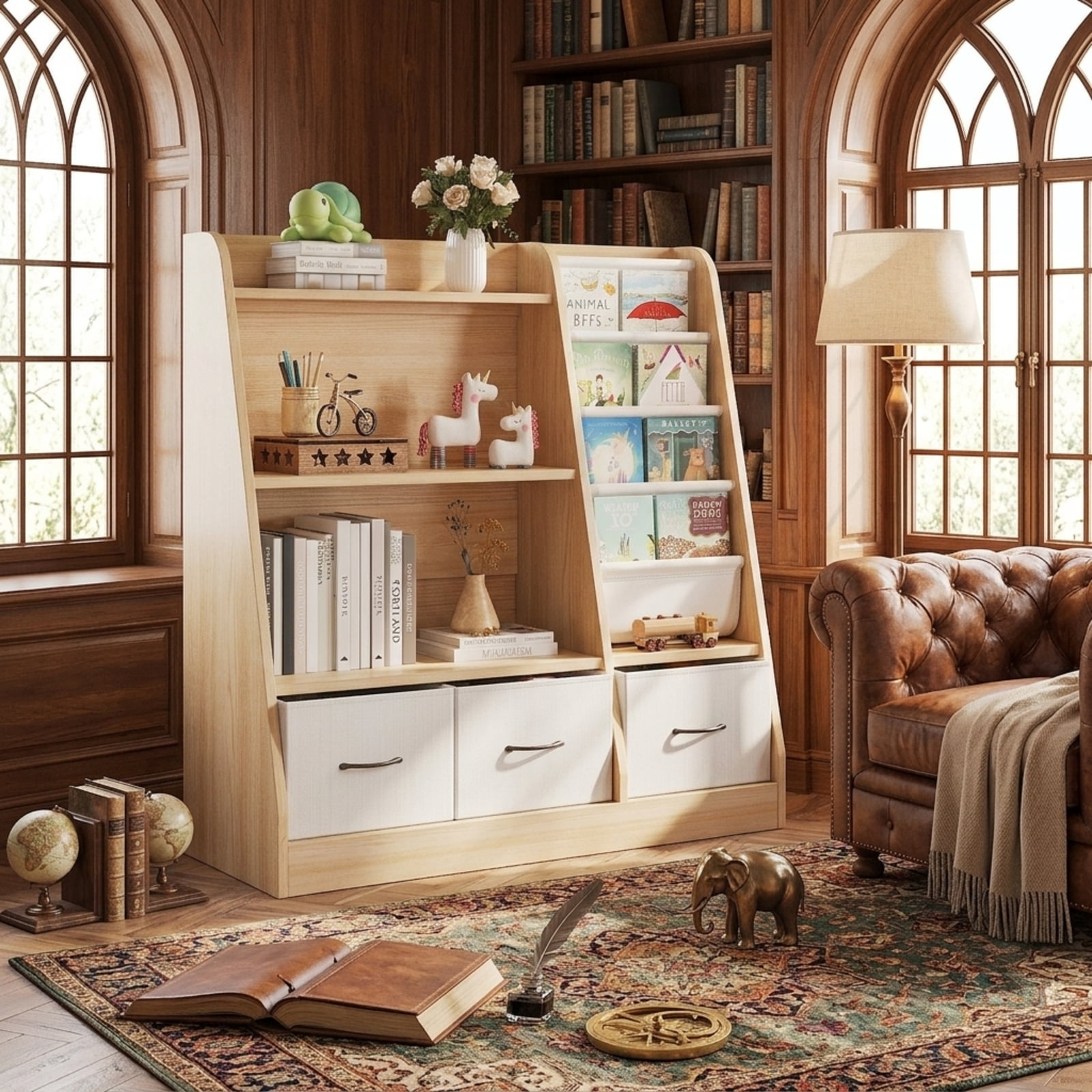 Fenbeli 5-Tier Wooden Bookcase, Brown Freestanding Open Storage Shelf, Display Bookshelf for Living Room Office and Bedroom