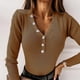 thumbnail image 4 of Moda mujer Color sólido manga larga botones transpirable cuello pico camisa Tops Fridja  hj4846, 4 of 9