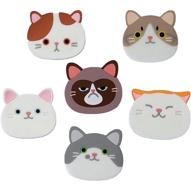 6 Pices Sous-verres En (gel De Silice) Silicone Chat, Sous-verres Chats Mignons, Sous-verres Chat, Sous-verres Dcoratifs En Verre, Sous-verres Pour V