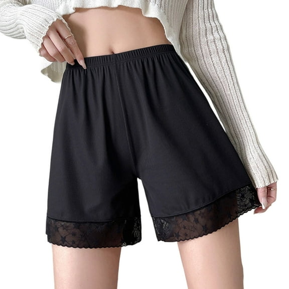Lace Accent Underwear Shorts Anti Rolling Loose Half Slip Pettipants for Women