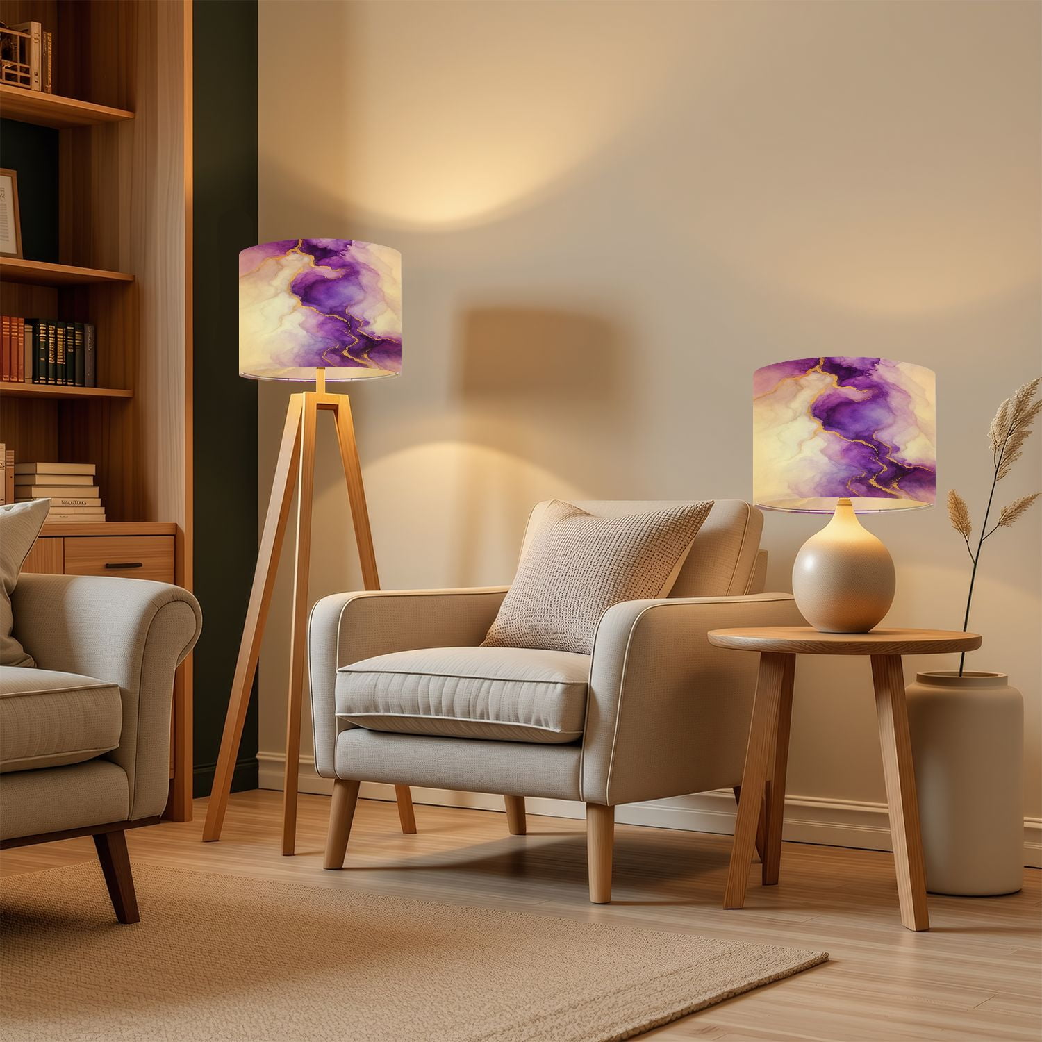 Lampshades 2 Pack Purple gold abstract marble liquid ink art painting paper 13"x13"x10" Light Shade for Table Lamps Floor Lamps Drum Lamp Shades Lampshade Replacement Easy Assembly