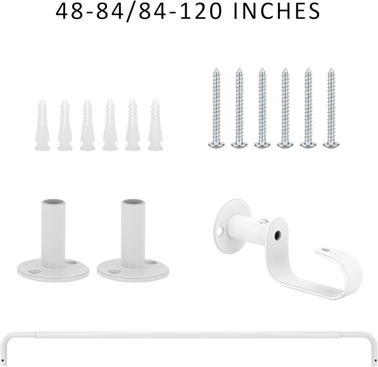 eTeckram Energy Saving Wrap Around Blackout Return Adjustable Window Curtain Metal Rod Set, 5/8 inch Diameter,84"-120",Glossy white