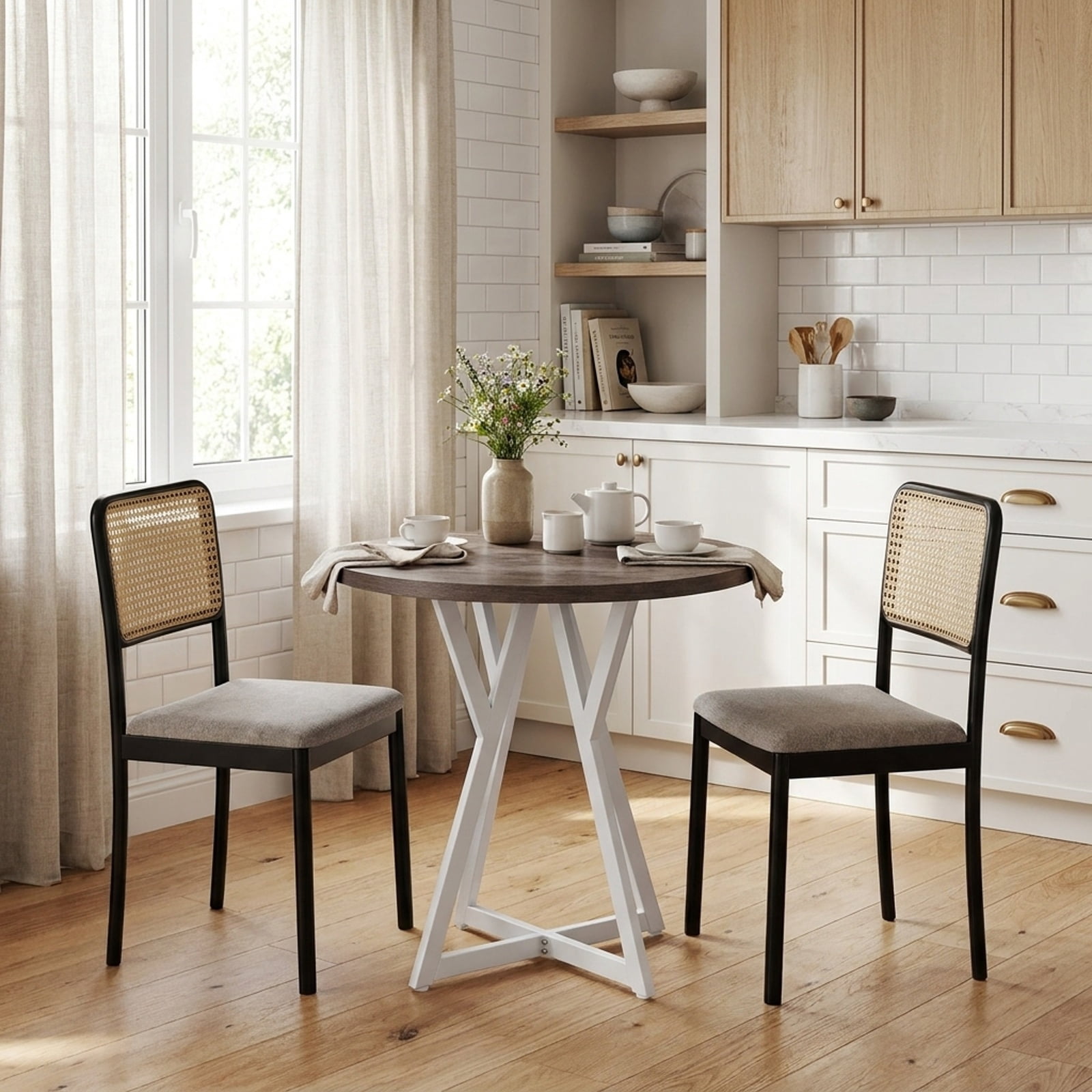 Furnibear 36 Inch Round Dining Table with Sturdy Metal Pedestal Base for Kitchen