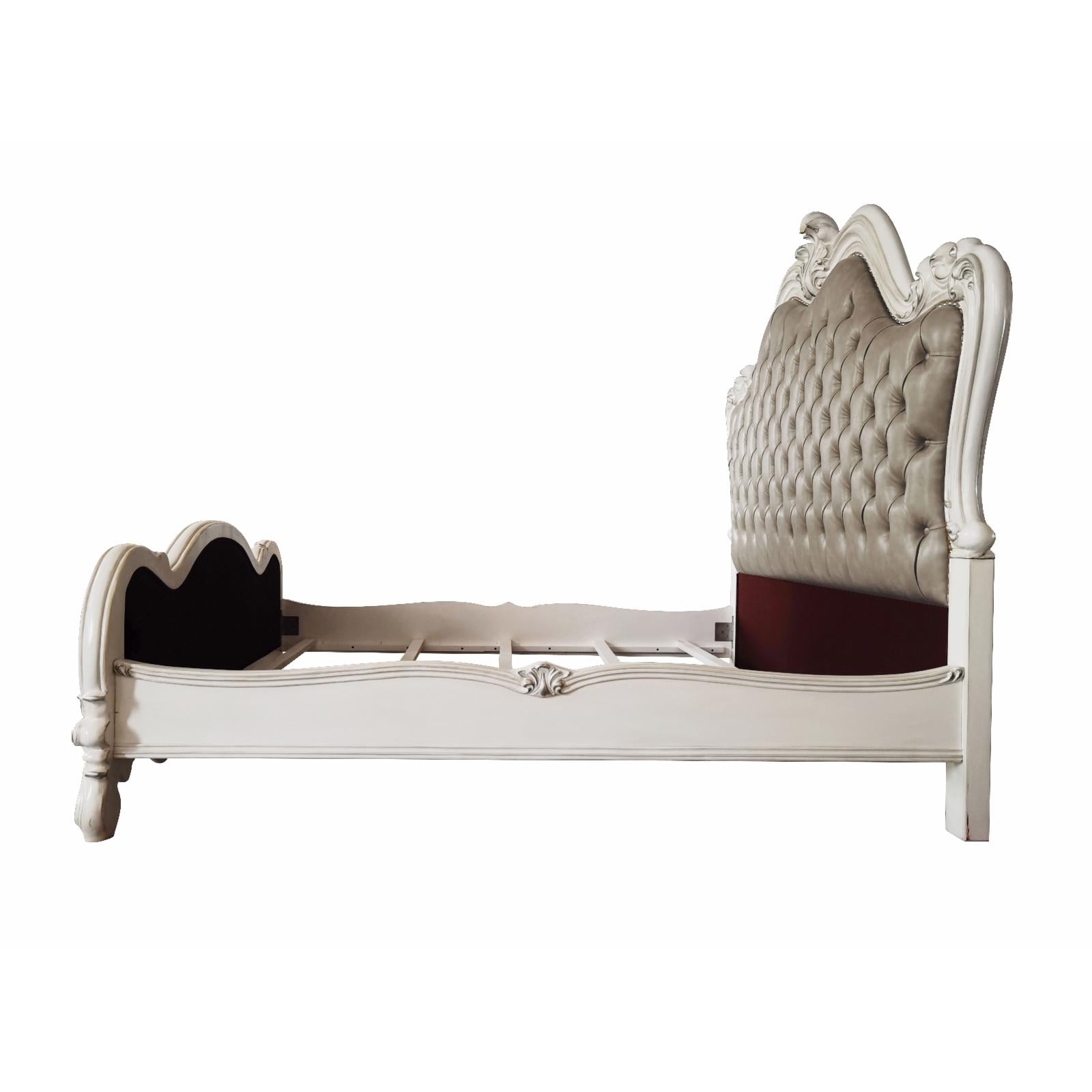 Acme Versailles II California King Bed in Vintage Gray Polyurethane and White Adult, Child