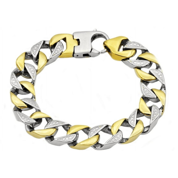 Gold and Silver Plated Stainless Steel Pave Cuban Link 8.5’’ Men’s Solid Bracelet