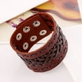 thumbnail image 7 of Jiaroswwei Men's Women's Punk Braid Faux Leather Wide Cuff Bracelet Button Wristband Bangle, 7 of 7