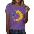 thumbnail image 2 of Fartey American Flag Shrot Sleeve Shirt for Women Cute Sunflower Graphic Tees 4th of July Summer Crew Neck Patriotic Tops Memorial Day T-Shirts Purple L, 2 of 4