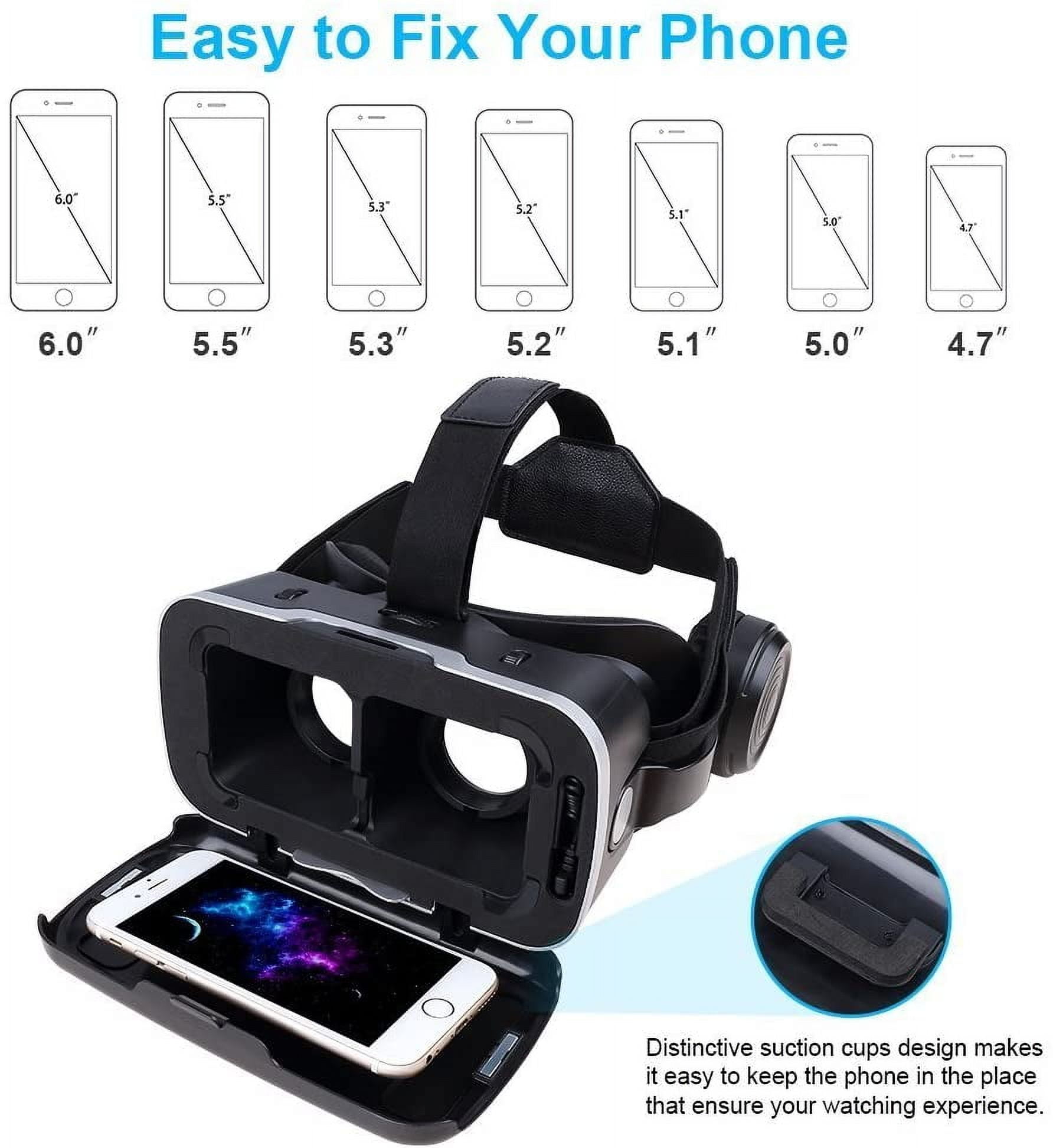 Vr Headset with Remote Controller[New Version], 3D Glasses Virtual Reality Headset for VR Games & 3D Movies, Eye Care System for iPhone and Android Smartphones
