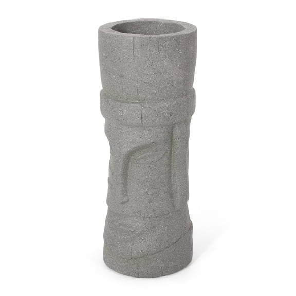 Noble House 10"x 9.5" x 24" Round Gray Concrete Stone Plant Planter