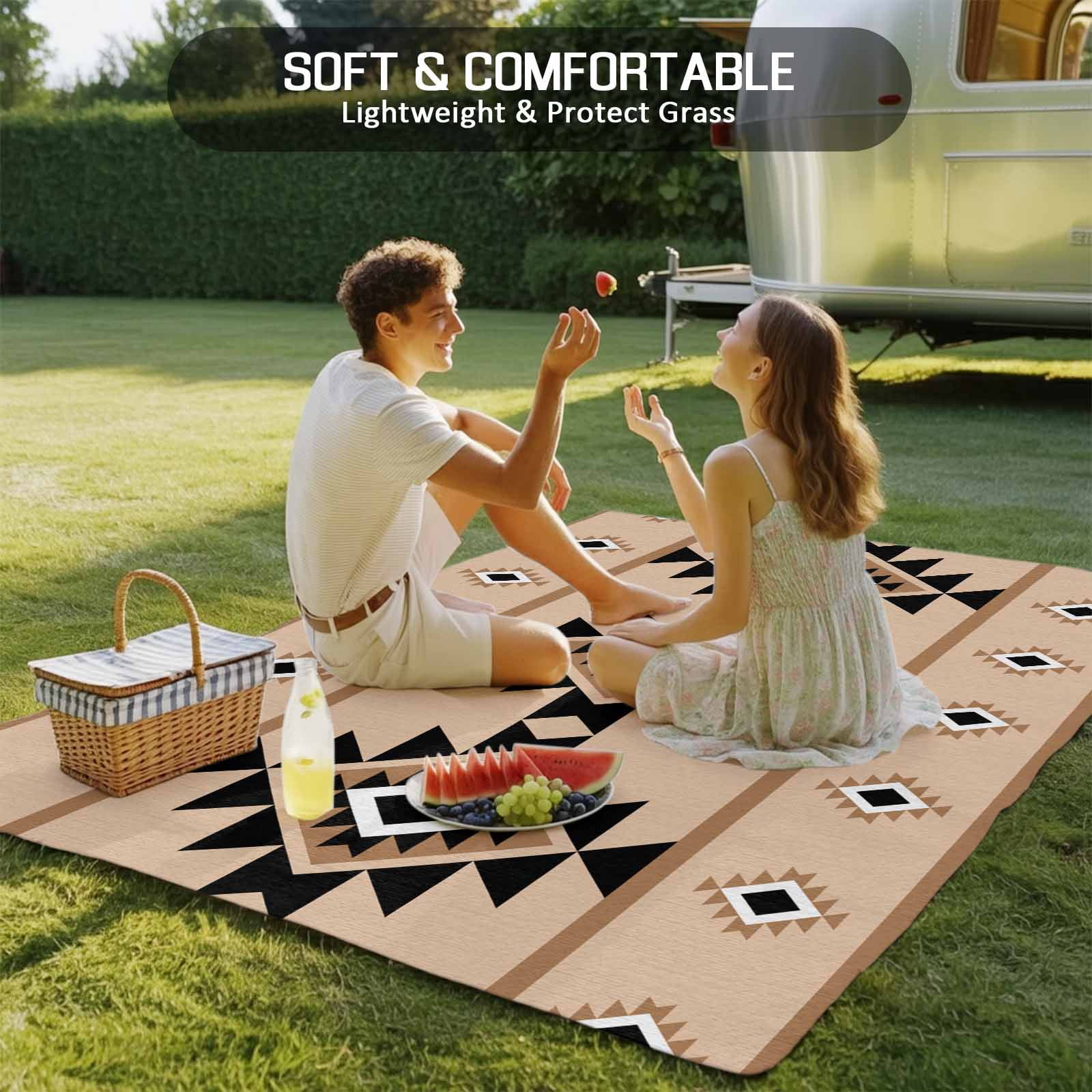 Fsddascl Brown Black Boho Outdoor Rug for Patio/Deck/Porch, Non-Slip Large Area Rug 6 x 9 Ft, Country Aztec Southwest Geometric Indoor Outdoor Rugs Washable Area Rugs, Reversible Camping Rug Carpet
