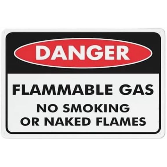 Danger Flammable Gas No Smoking Or Naked Flames Sign 12X8 Inch Aluminum Uv Ink Printed For House And Business