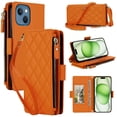 thumbnail image 2 of For iPhone 15 Plus RFID Blocking Wallet Case, Crossbody Purse Phone Case with 9 Card Slots, Zipper Pocket & Detachable Strap,Orange,For iPhone 15 Plus, 2 of 9