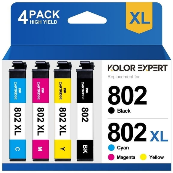 802 Ink Cartridge for Epson ink 802 XL 802XL to Compatible with Workforce Pro WF-4730 WF-4720 WF-4734 Printer (Black Cyan Magenta Yellow, 4-Pack)