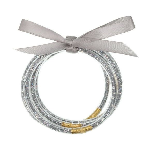 Glitter Bangles, 1 Set Sequins Filled Silicone Bracelets with Bowknot, Stackable Sparkling Bracelets Set for Women Girls Decoration, Silver