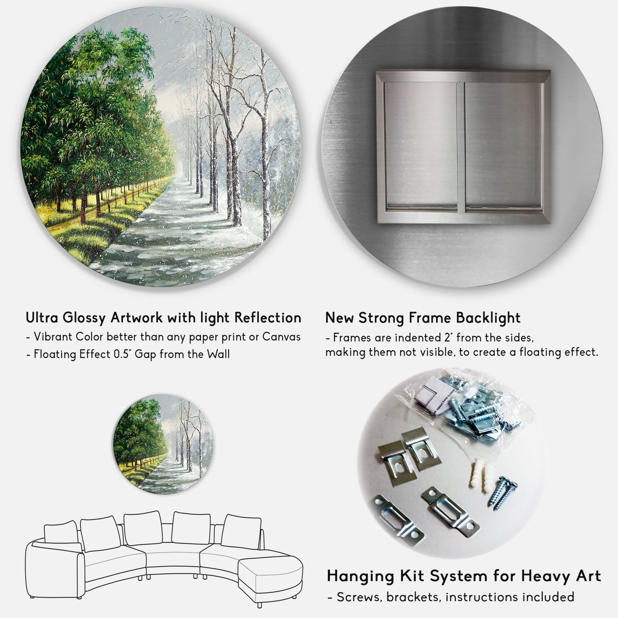 Designart 'Summer and Winter United' Country Circle Metal Wall Art 29x29 - Disc of 29