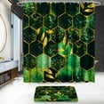 thumbnail image 6 of Poedist 4Pcs Marble Bathroom Sets with Shower Curtain and Rugs, Marble Shower Curtain Set with Non-Slip Rugs,Toilet Lid Cover,Bath Mat and 12 Hooks,71 x 71 Inch, Green Honeycomb Marble, 6 of 8