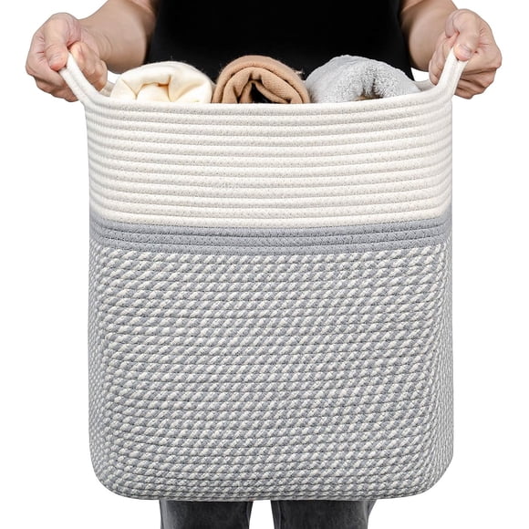 Laughbird Small Laundry Basket Narrow Slim Hamper Woven Blanket for Organization Toy kids Clothes Hamper Basket with Skinny Decorative Rectangle Basket Blanket Basket Living Room, Bathroom 14inch, XL