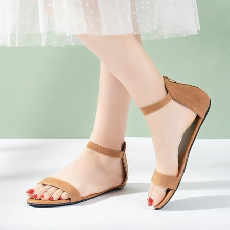 

Aayomet House Slippers for Women Fashion Spring And Summer Women Sandals Flat Heel Round Toe Light Breathable Large Size Brown 8