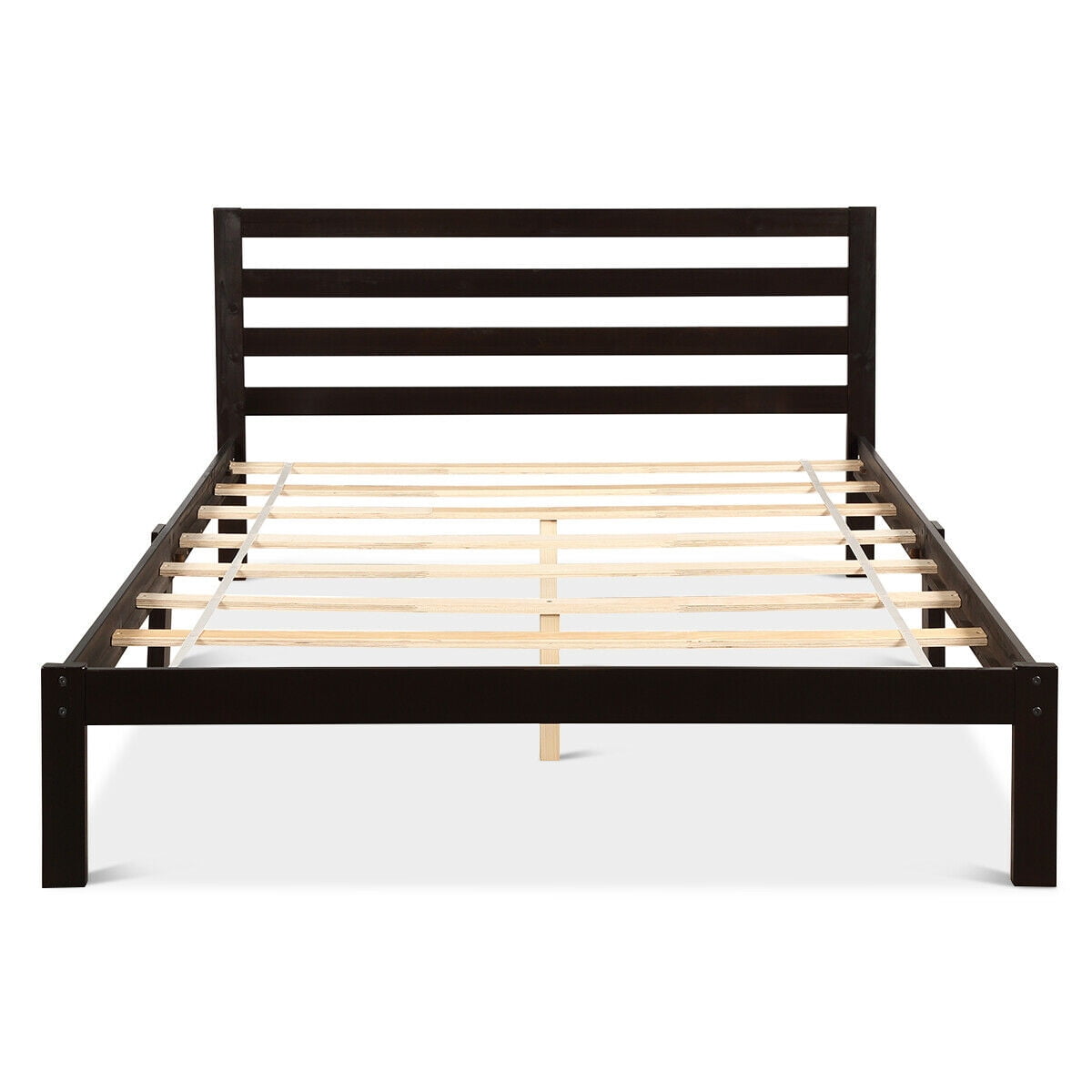 Solid Wood Platform Foundation w/ Headboard Queen Size Bed Frame Slat
