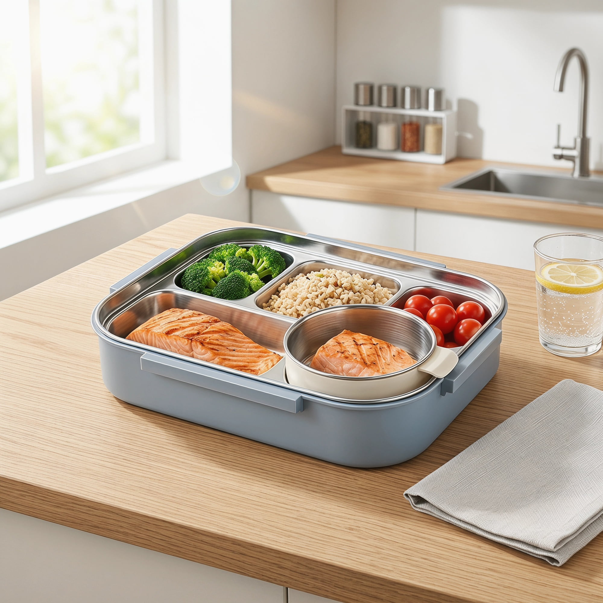 Unique Bargains Compartment Leak-Proof Meal Lunch Bento Box Blue-Gray-1