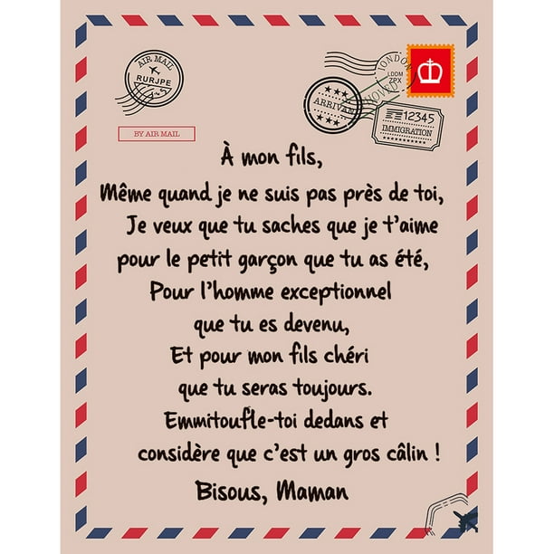 Manta Con Letras Francesas Para Mi Hijo Y Mi Hija, Manta Suave De Franela, Manta Cálida De Invierno Para Correo Para Dormitorio Y Sala De Estar Yuarrent BA001165-07