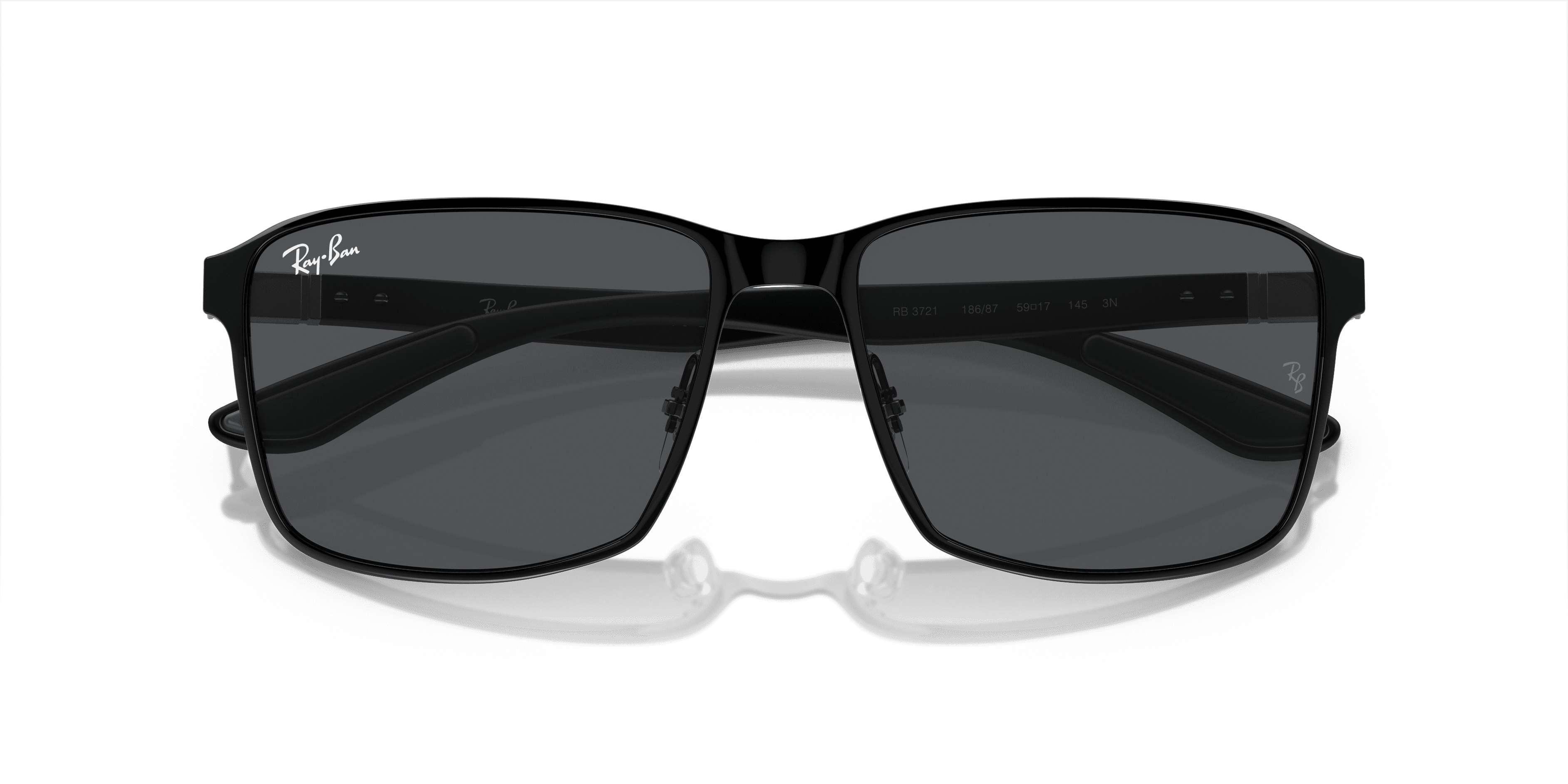 Ray-Ban Metal Frame Sunglasses for Men and Women, Polished Black with Dark Grey Lenses, Size 59