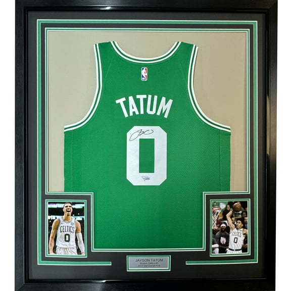 Framed Autographed/Signed Jayson Tatum 35x39 Boston Celtics Green Basketball Jersey Fanatics COA