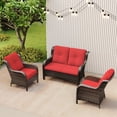thumbnail image 3 of Meetleisure 3 Piece Wicker Patio Furniture Set, Rattan Chairs with Loveseat Sofa, High Back, Deep Seating, Wide Armrest, Thick Cushions for Deck Porch, Red, 3 of 9